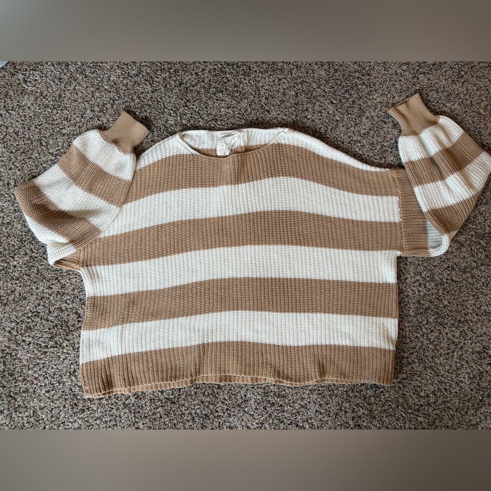 Striped Knit Sweater in Cream and Tan - Women